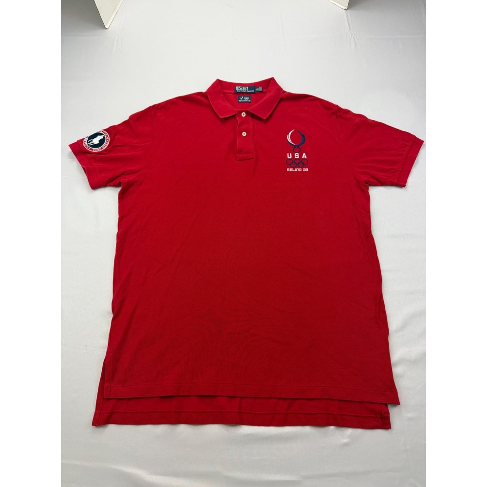 Polo Ralph Lauren Polo Shirt Mens XL Red Beijing 2008 USA Olympic Team Embroider